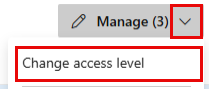 Screenshot che mostra le opzioni di livello di accesso Gestione e Modifica.