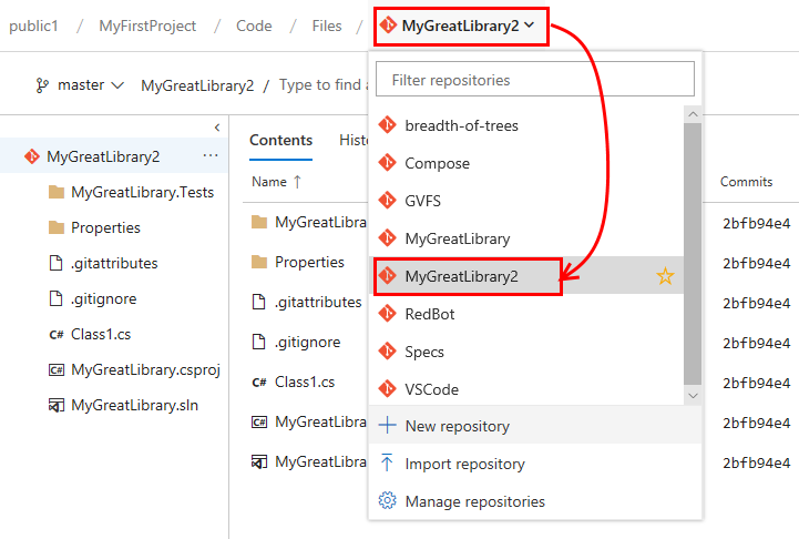 Screenshot che mostra la selezione del repository.