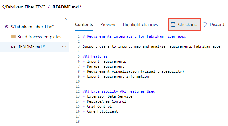 Screenshot dell'immissione del contenuto del file README.