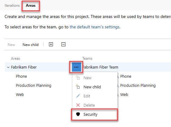 Screenshot che mostra le autorizzazioni aperte per il percorso dell'area del progetto.