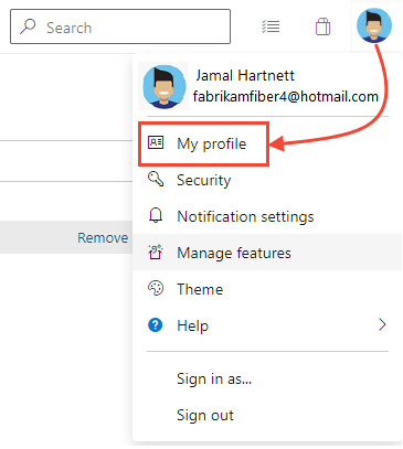 Screenshot di selezionare il menu del profilo utente e quindi Profilo personale.