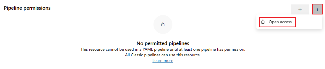 Screenshot dell'accesso aperto per le pipeline in un ambiente.