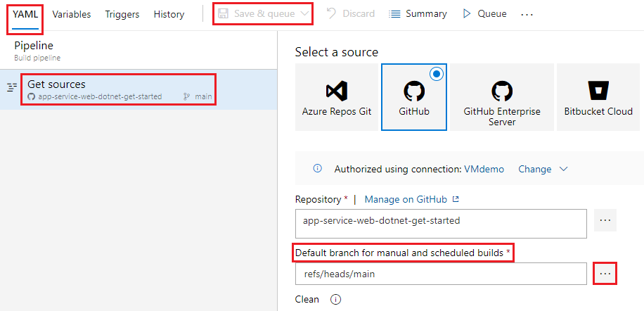 Default branch for manual and scheduled builds setting.