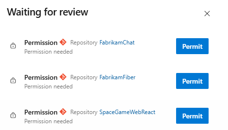 Screenshot dell'autorizzazione dell'accesso ai repository in una pipeline YAML.