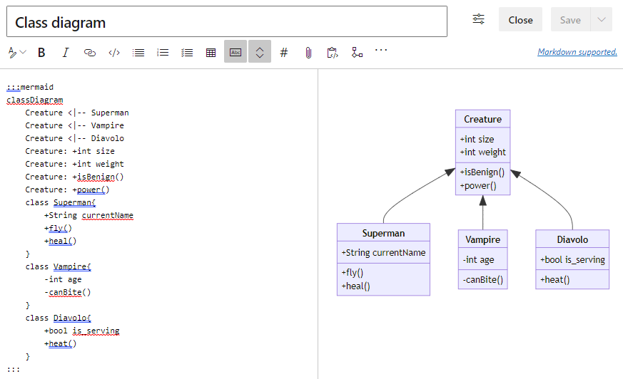 Screenshot che mostra Mermaid Live Editor con codice e anteprima per diagramma classi.