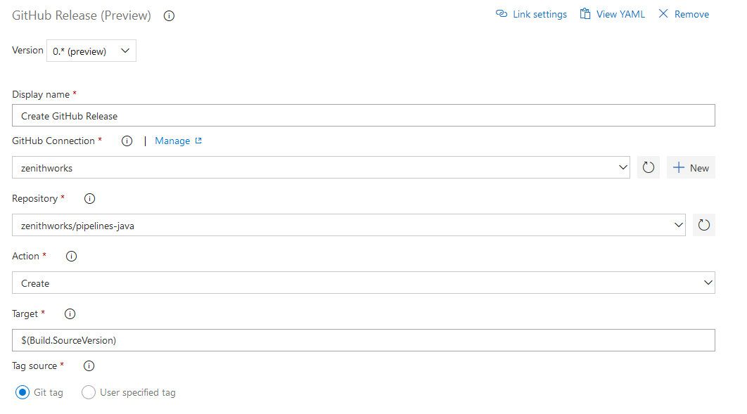Attività di rilascio di GitHub.