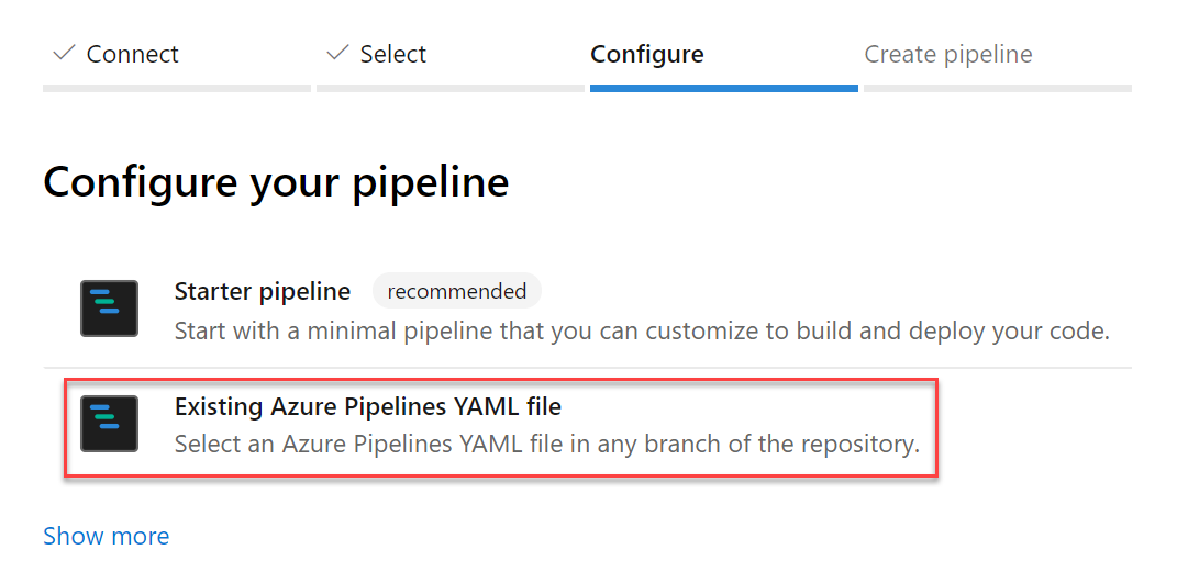 Creare pipeline da un file YAML esistente in qualsiasi ramo o percorso.