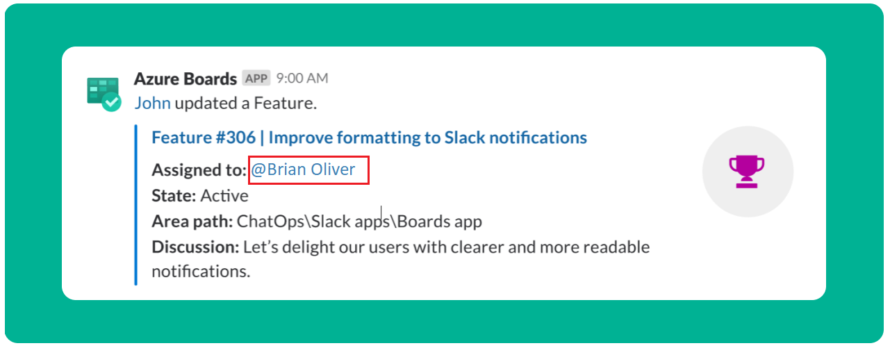 L'elemento di lavoro viene assegnato.