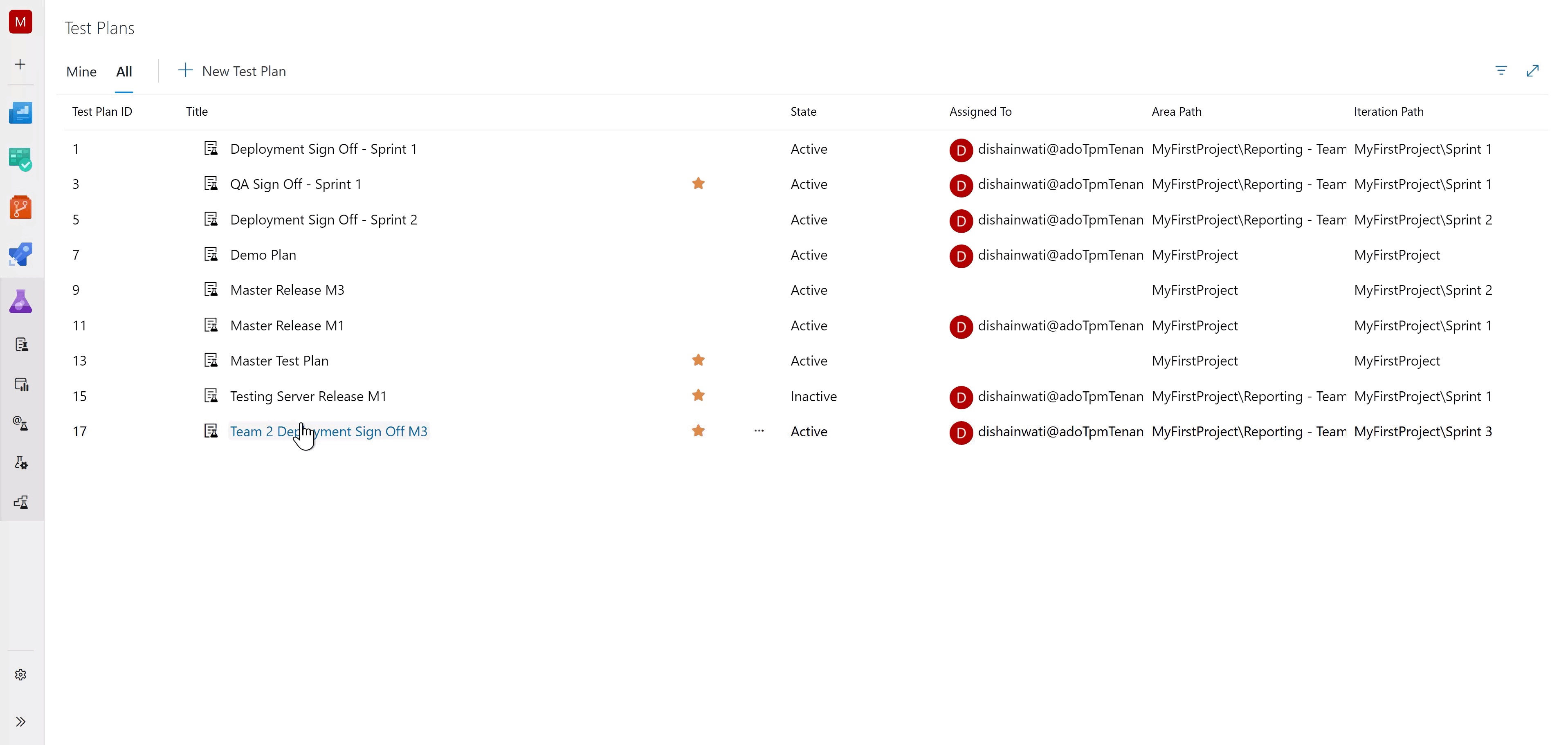 Gif per demo Ordinamento nella directory Dei piani di test.