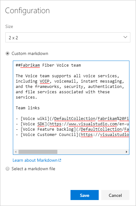 Screenshot per Configurare markdown, voce di testo.