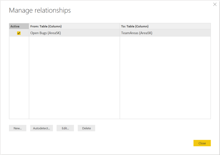 Screenshot che mostra un esempio di relazione tra query.