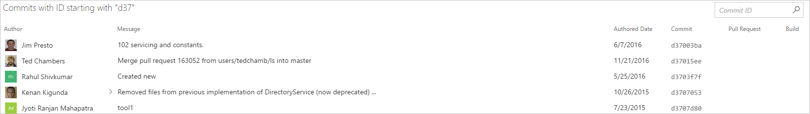 pagina di ricerca commit