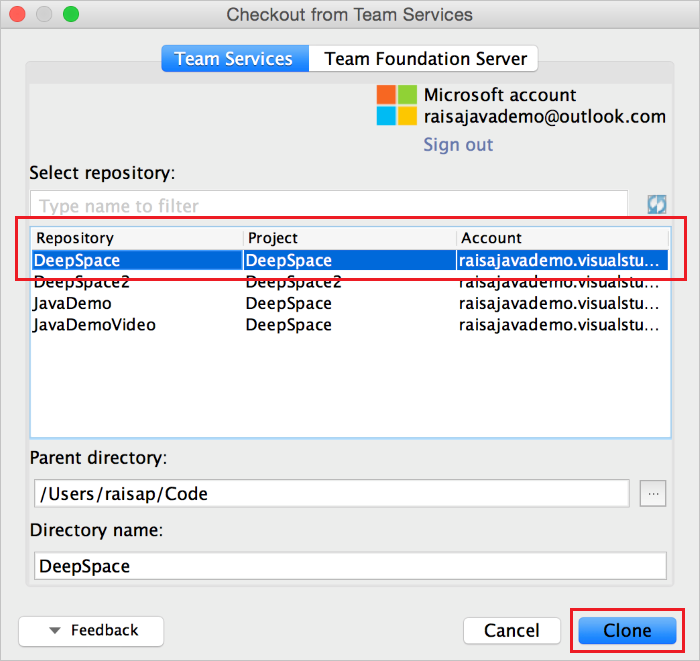 Screenshot che mostra la clonazione di un repository.
