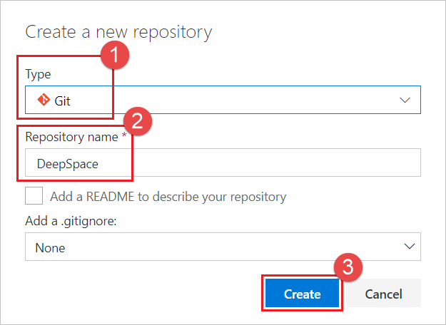 Impostare le opzioni per il nuovo repository nella finestra di dialogo Crea un repository Git