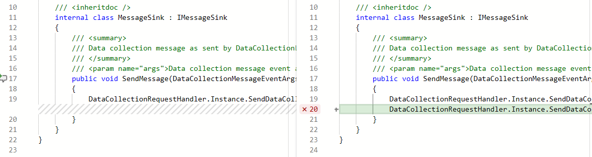 Screenshot di una differenza di richiesta pull che mostra una nuova riga di codice aggiunta a un file.