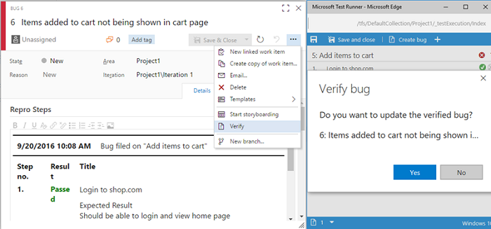 Verificare i bug nell'elemento di lavoro