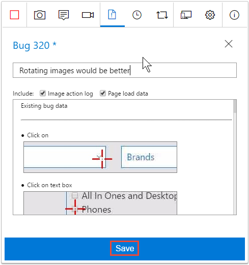 Screenshot che mostra il salvataggio del bug aggiornato.