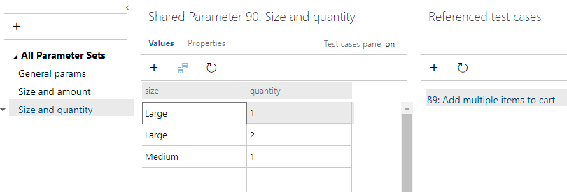 Screenshot di Piani di test di Azure, hub parametri