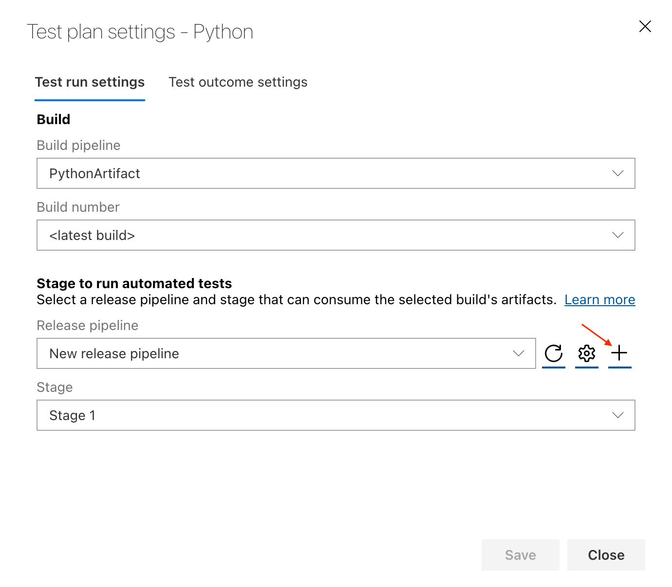 Screenshot che mostra la selezione di una pipeline di versione o la creazione di una nuova pipeline.