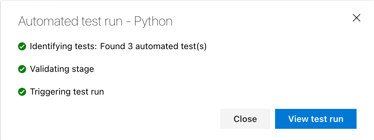 Screenshot che mostra l'avvio dell'esecuzione del test.
