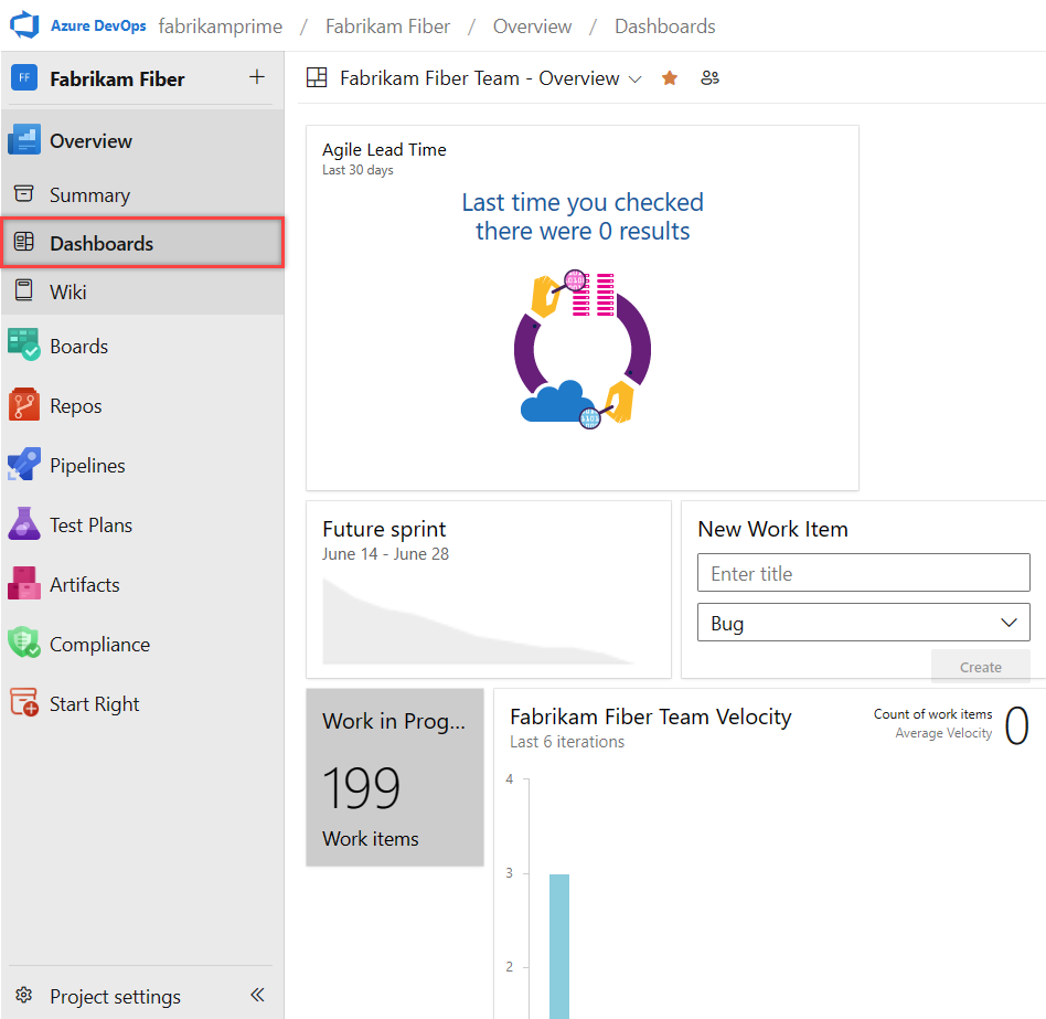 Azure DevOps Services, Dashboard.