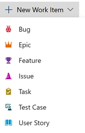 Screenshot dell'opzione Aggiungi elemento di lavoro da un widget Nuovo elemento di lavoro.