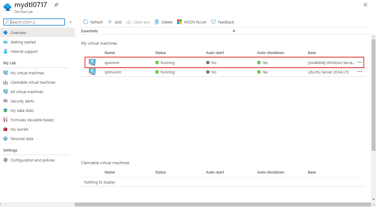 Selezionare la macchina virtuale Windows