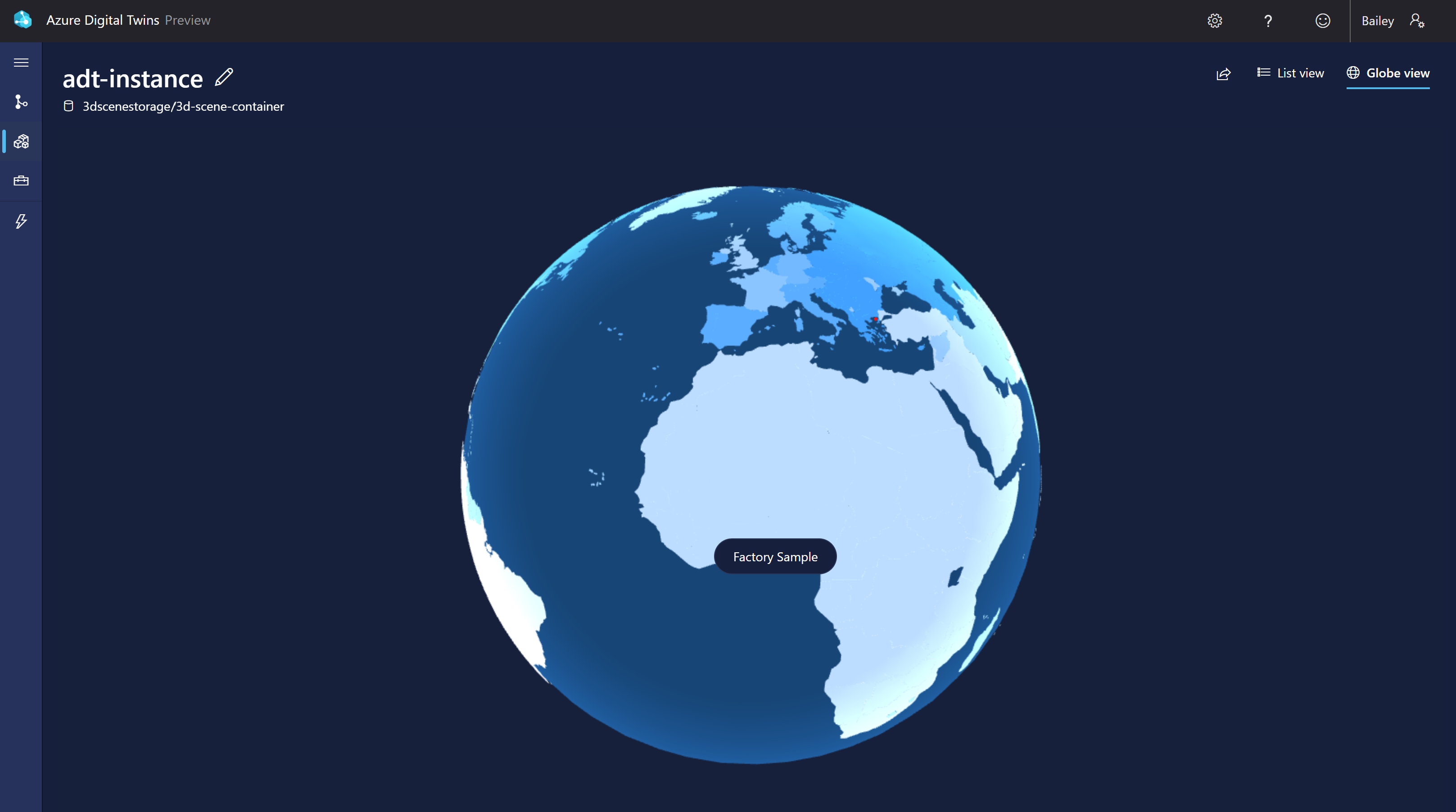 Screenshot of 3D Scenes Studio, showing scenes in Globe view.