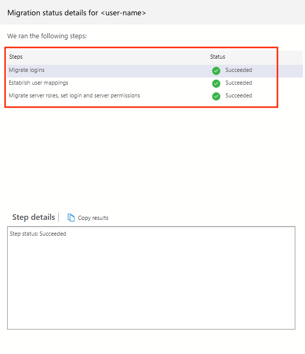 Screenshot che mostra i dettagli della migrazione degli accessi in corso.