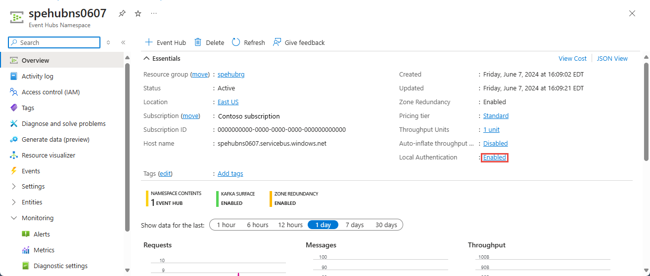 Screenshot che mostra l'opzione Autenticazione locale selezionata.
