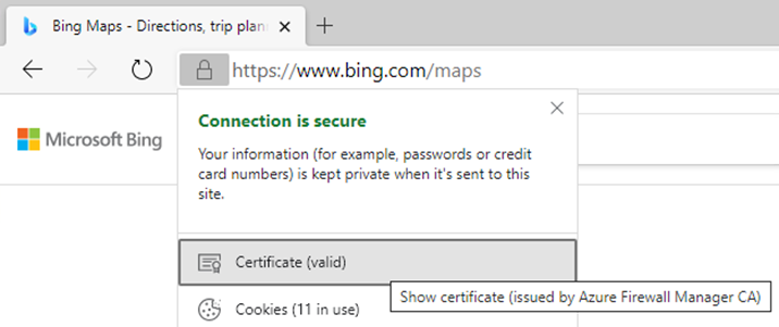 Screenshot che mostra il certificato del browser
