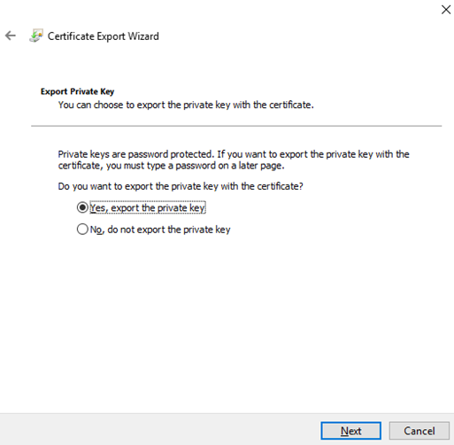 Screenshot showing export private key