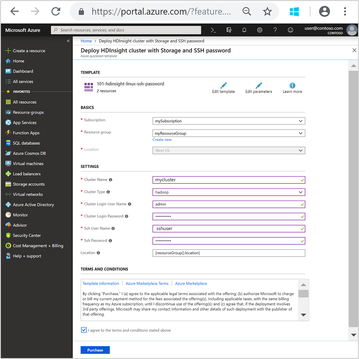 HDInsight Linux viene avviato il modello di Resource Manager nel portale.