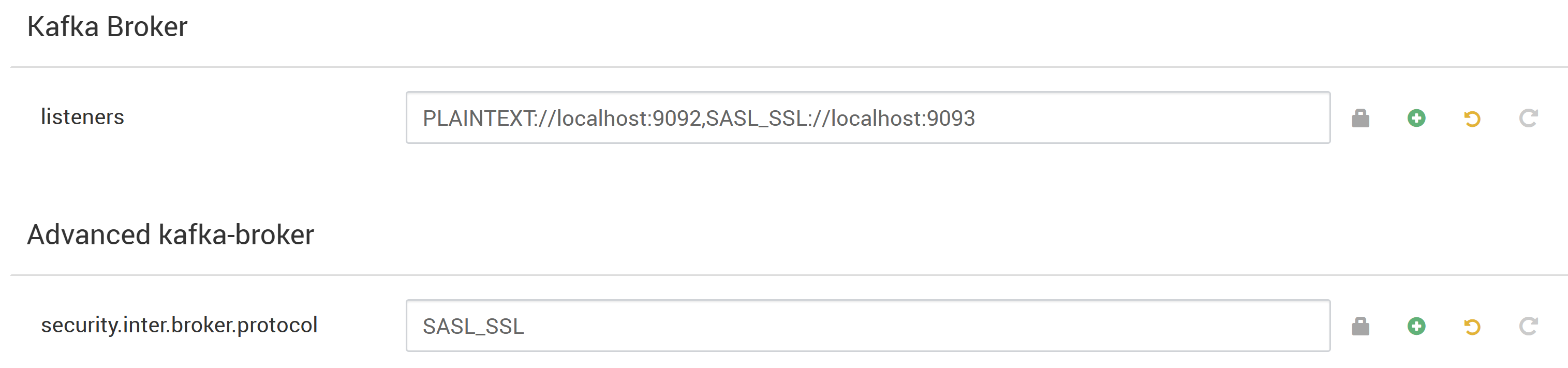 Screenshot che mostra come modificare le proprietà di configurazione kafka in Ambari.