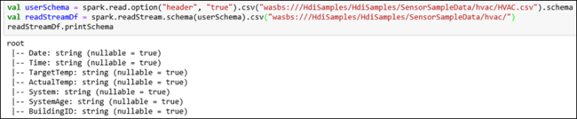 `hdinsight Apache Spark schema table`.