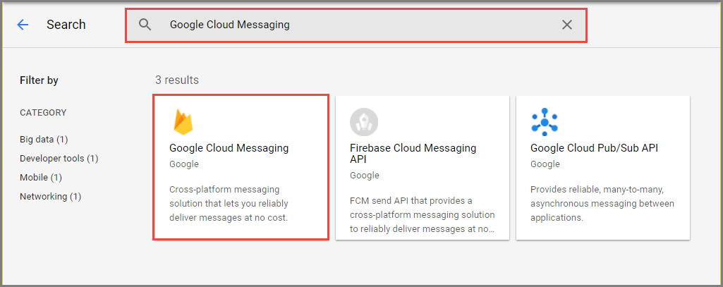 Cercare e selezionare Google Cloud Messaging