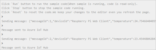 Screenshot di cosa aspettarsi nella console di output quando si esegue Raspberry Pi.