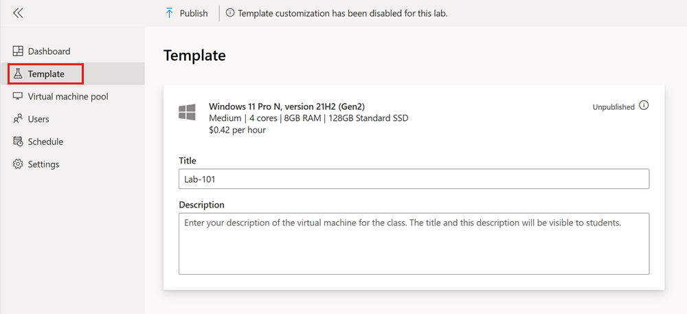 Screenshot of Template page for a templateless lab.
