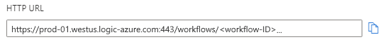 Screenshot che mostra il flusso di lavoro a consumo e il trigger di richiesta con l'URL dell'endpoint generato per ricevere le richieste.