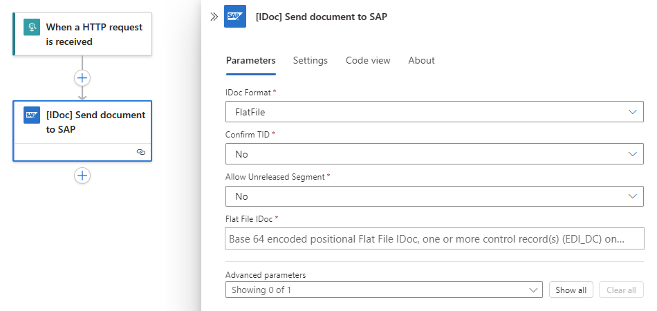 Screenshot che mostra il flusso di lavoro Standard con l'azione predefinita SAP denominata IDoc Send document to SAP(Invia documento a SAP).