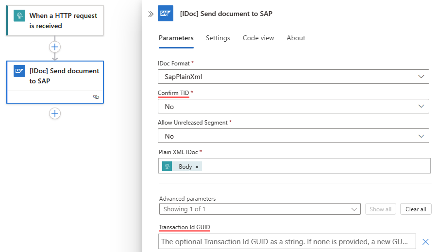 Screenshot che mostra il flusso di lavoro Standard con l'azione denominata IDoc Send document to SAP (Invia documento IDoc a SAP).