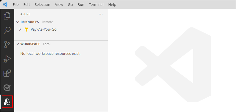 Screenshot showing Visual Studio Code Activity Bar with Azure icon selected.