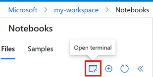 Screenshot che mostra lo strumento del terminale aperto nella barra degli strumenti del notebook.