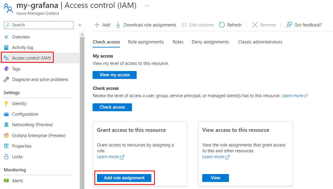 Screenshot dell'opzione Aggiungi assegnazione di ruolo nella piattaforma Azure.