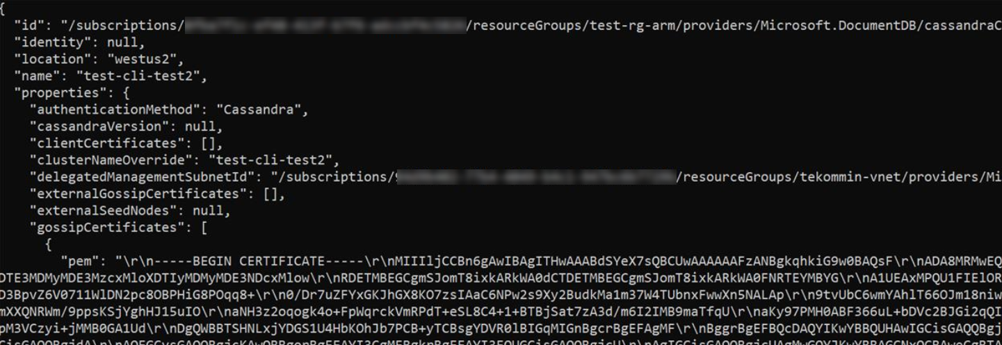 Screenshot che mostra il risultato del recupero dei dettagli del certificato dal cluster.