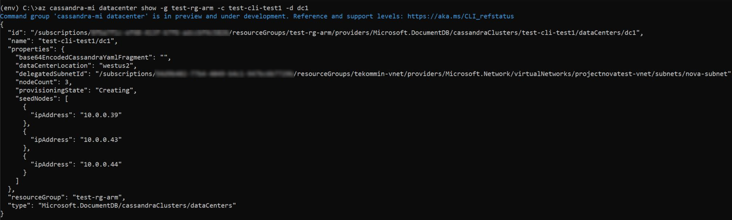 Screenshot che mostra come ottenere i dettagli del data center.