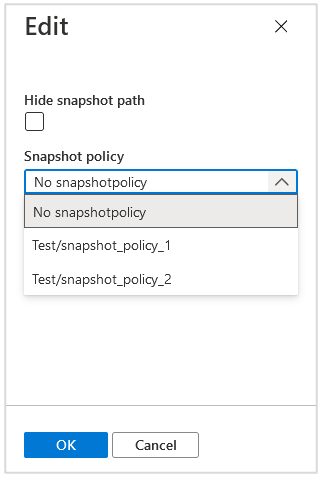 Screenshot that shows the Snapshot policy menu.