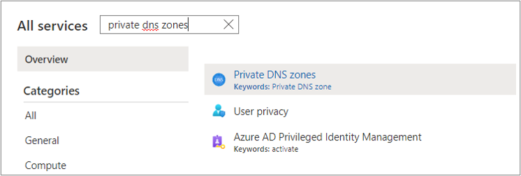 Screenshot that shows creating a private DNS zone.