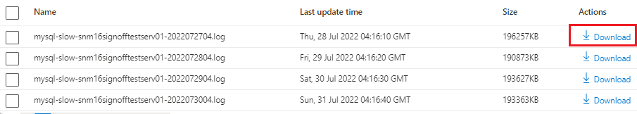 Screenshot che mostra i log del server - Download.