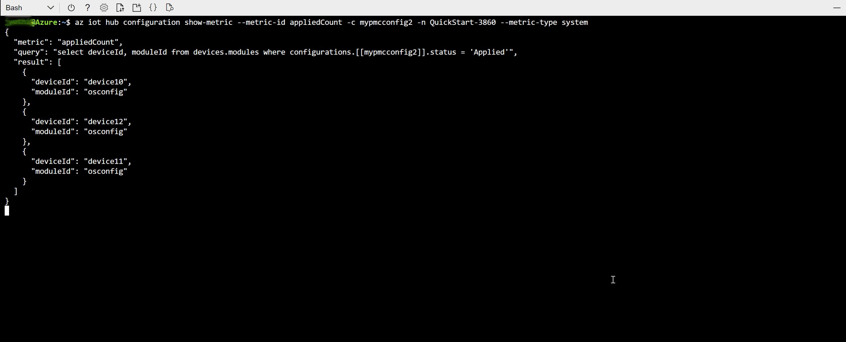Acquisizione dello schermo che mostra come verificare le metriche usando bash